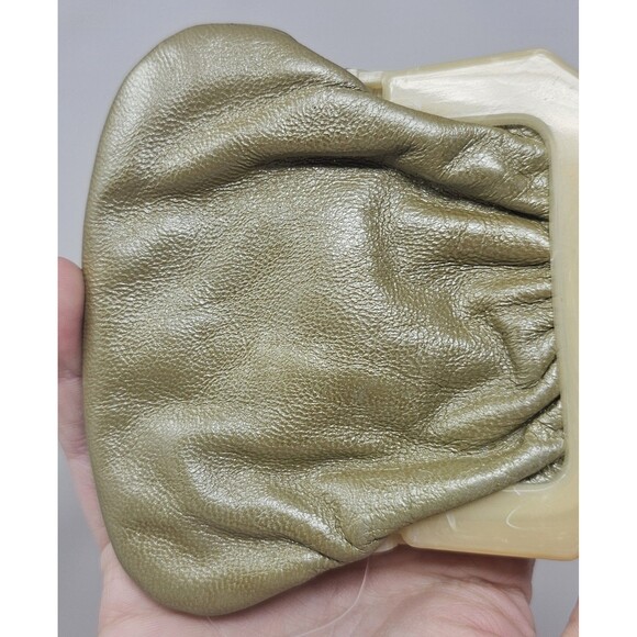 Vintage Green Italian Leather Cream Marbled Tortoise Shell Kiss Lock Coin Purse - Picture 4 of 8